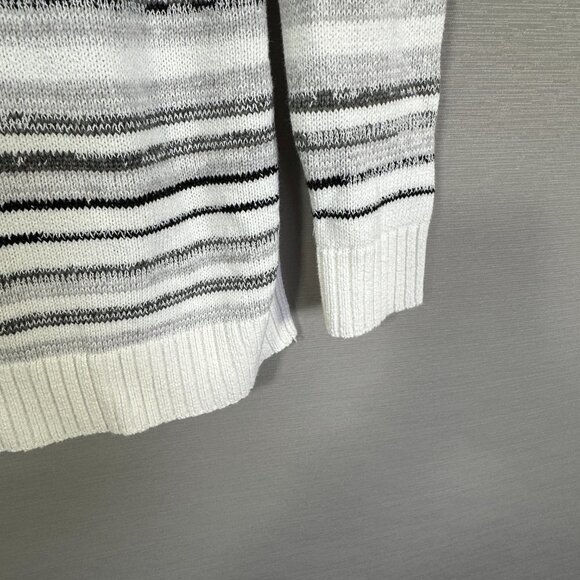T By Talbots Sweater Womens Small Gray Knit Cotton Stripe Pullover Rib Cuffs - Picture 2 of 6
